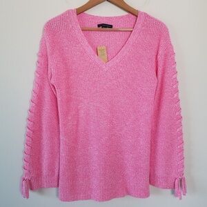 New American Eagle Pink Laced Tie Sleeve Sweater